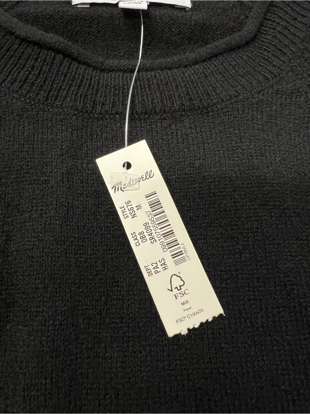 Madewell Cashmere Raglan Sweater in Stripe Black White Size Medium NWT